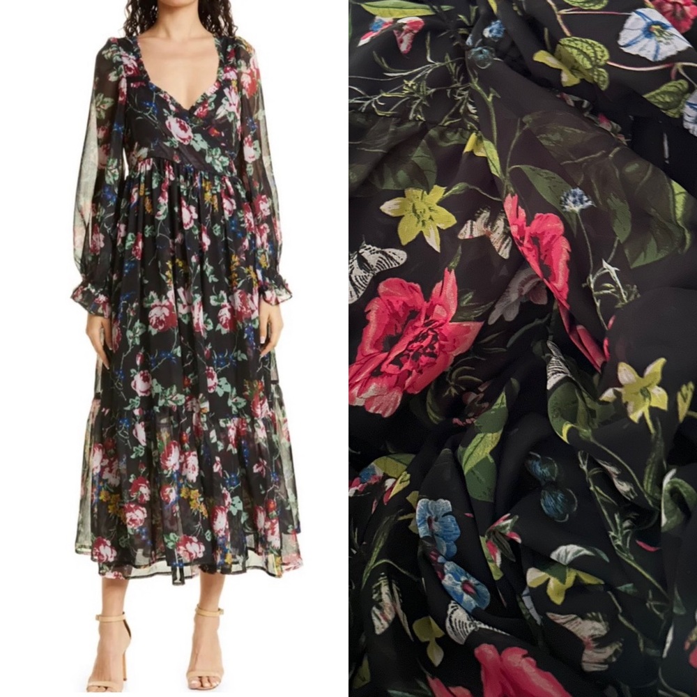 BYTIMO Floral Wrap Bodice by timo  Chiffon Dress sz  l large or XS x-small